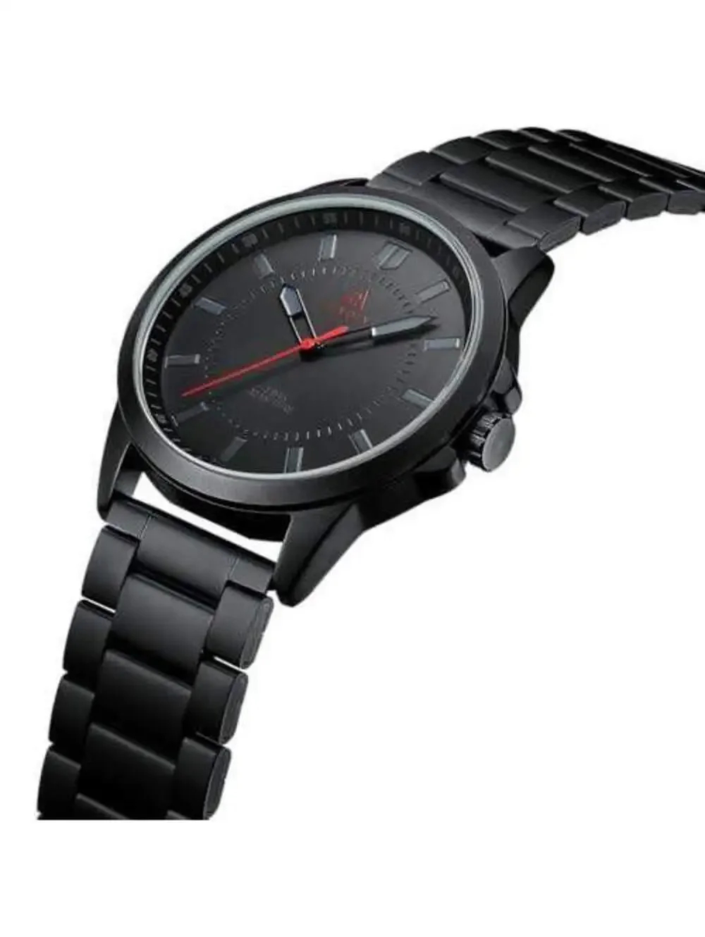 LN LENQIN Men's Black Stainless Steel Analog Quartz Wristwatch with Date Display